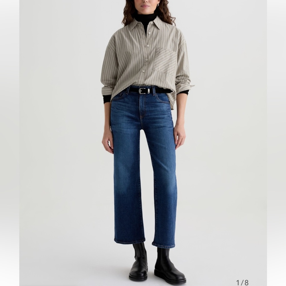AG Saige Wide Leg Jeans in Dark Blue Wash - Women - Picture 2 of 12